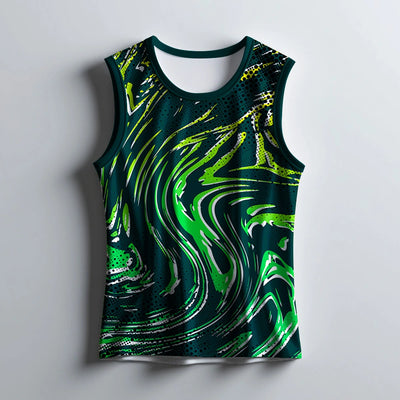 Green Abstract Print Sleeveless Gym Singlet