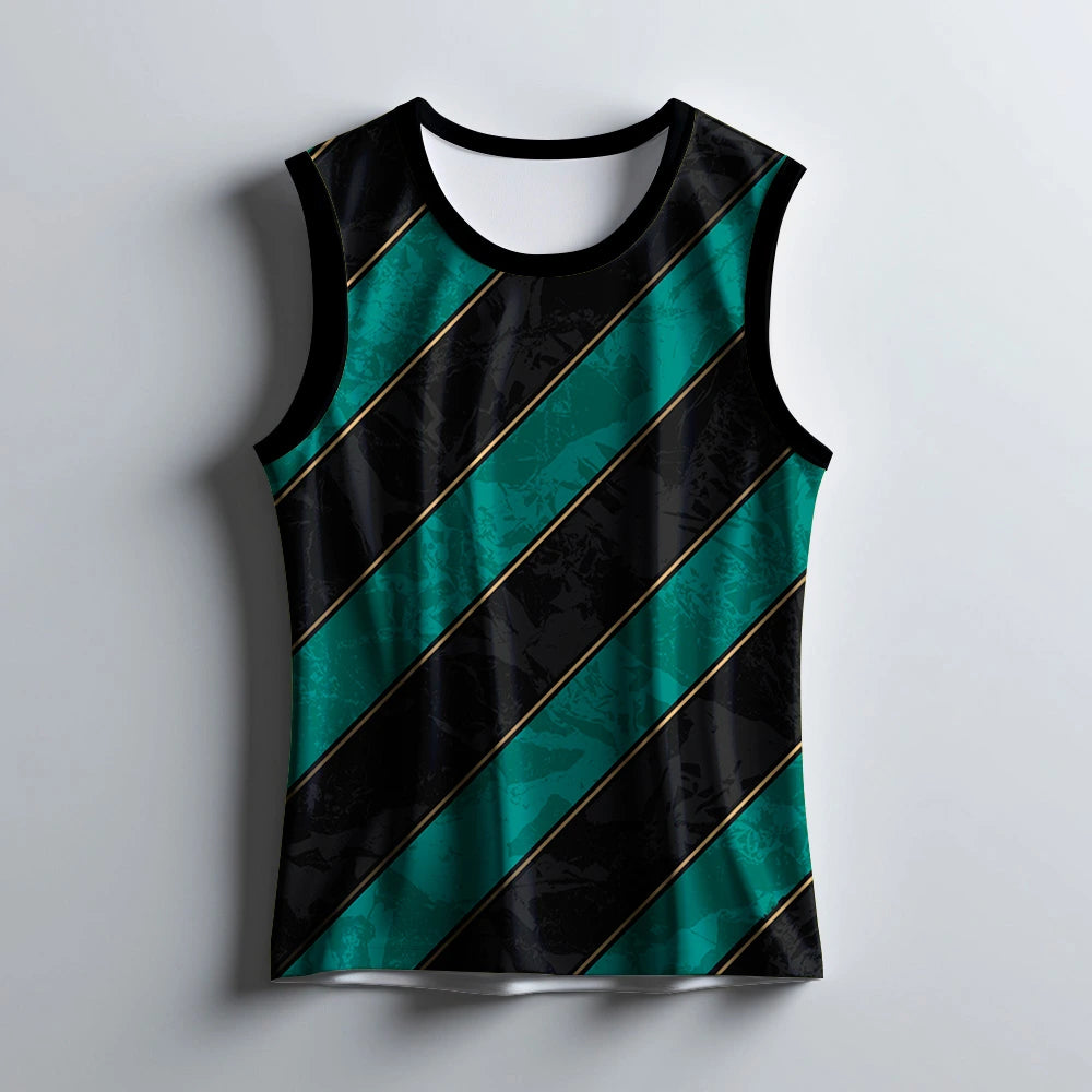 Men's Black & Teal Singlet | Stylish Sleeveless Sports Jersey