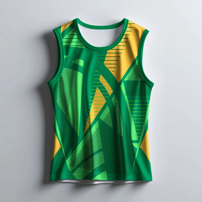 Green & Yellow Geometric Sleeveless Singlet Jersey for Men