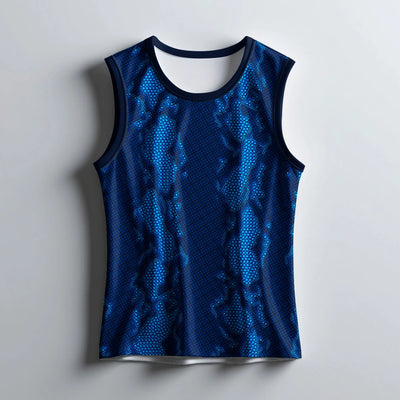 Blue Digital Print Sleeveless Singlet Jersey