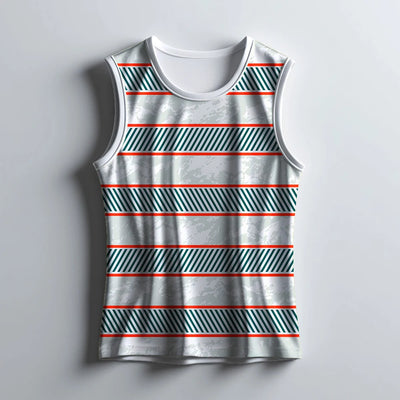 Men's White Sleeveless Jersey with Diagonal Stripes