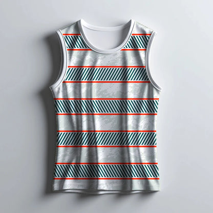 Men’s White Sleeveless Jersey with Diagonal Stripes – Lightweight Sports Singlet