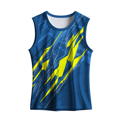 Men's Blue & Neon Yellow Custom Running Singlet made from premium dry fit polyester with breathable, lightweight fabric and full sublimation customization for teams, clubs, and sporting events.