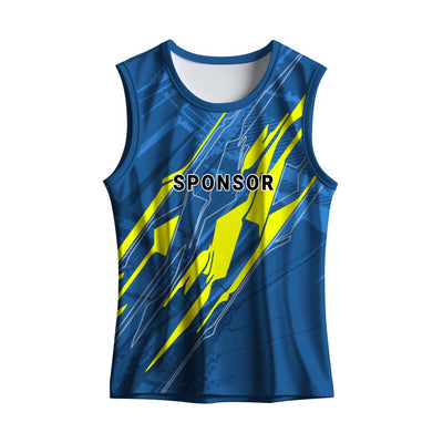 Blue Neon Yellow Men's Custom Running Singlet Dry Fit Sleeveless Sports Jersey
