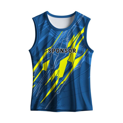 Blue Neon Yellow Men's Custom Running Singlet Dry Fit Sleeveless Sports Jersey