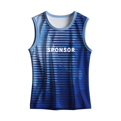 Men's blue dry fit sports singlet with custom logo printing for running and team sports