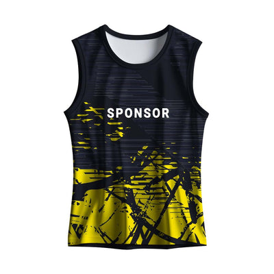 Black and Yellow men's custom dry fit sports singlet for running, gym, marathon and team sports with sublimation print.