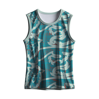 Men's Aqua Tribal performance singlet crafted from premium quick-dry polyester for maximum comfort. Fully customizable with team logo, sponsor branding, player names and numbers for running clubs, gyms, marathons and sporting events.