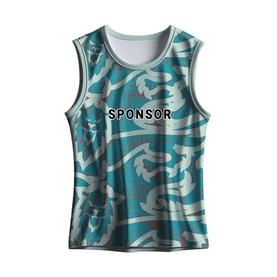 Aqua tribal men's custom performance sports singlet with breathable quick-dry fabric for running, gym training, marathons and team events.