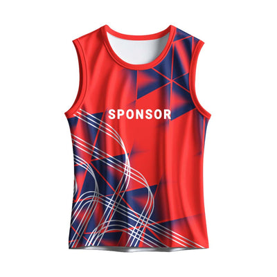 Custom men's running tank top with sublimation print, sleeveless dry-fit fabric and personalised team branding for sports events