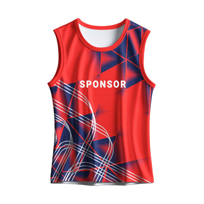 Custom men's running tank top with sublimation print, sleeveless dry-fit fabric and personalised team branding for sports events