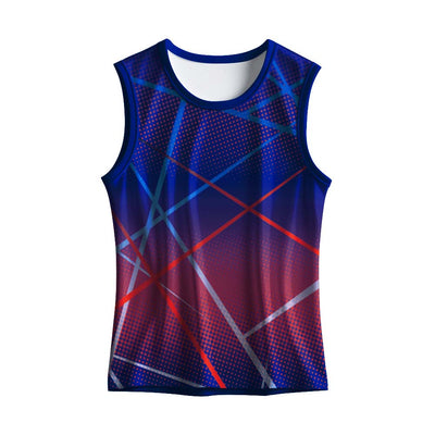 Blue & Red Geometric Sleeveless Sports Jersey | Custom Dry Fit Running Singlet