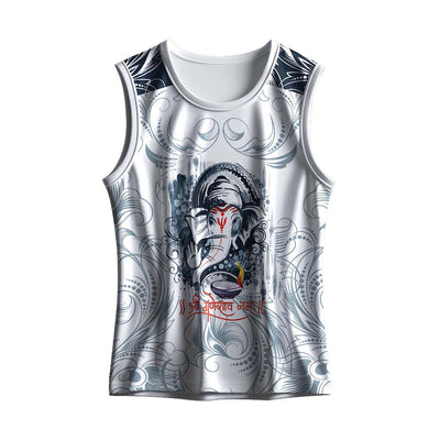 White Ganesh Printed Custom Sleeveless Singlet
