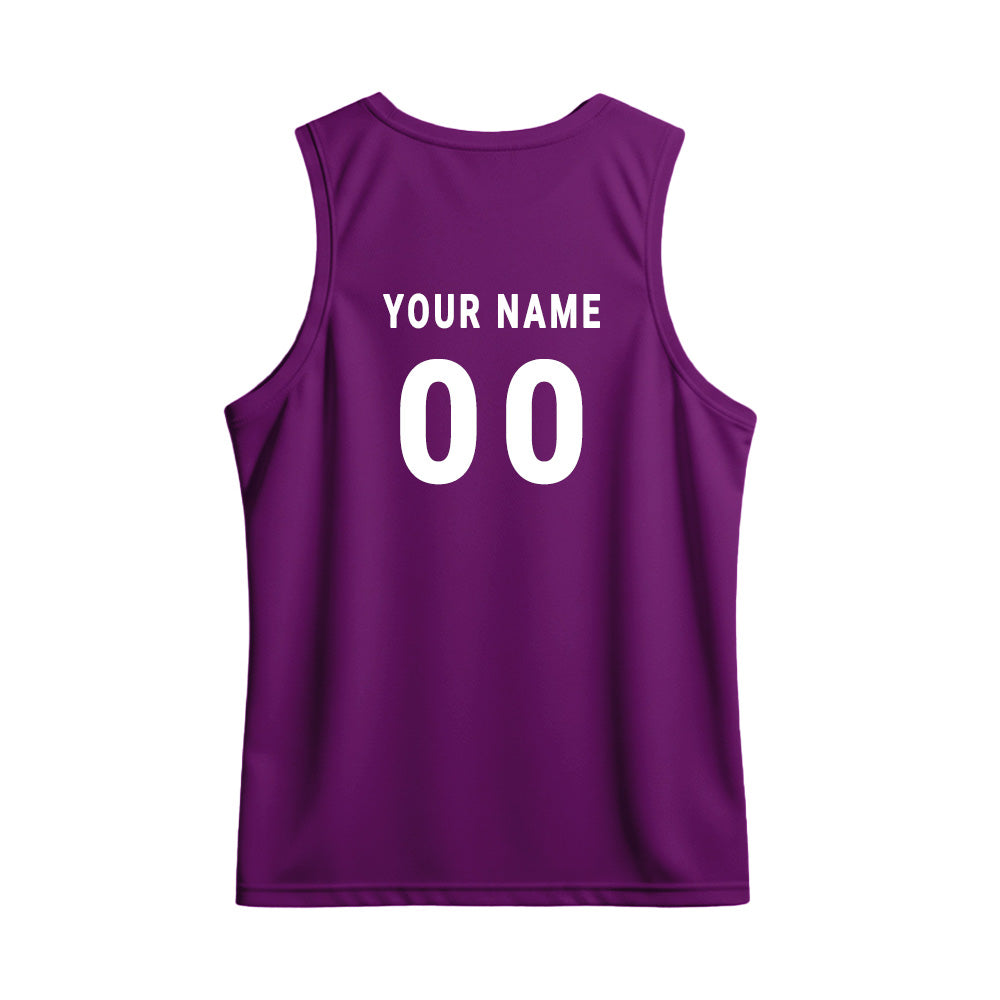 Custom purple athletic sando featuring Ganesha graphics and mandala art.