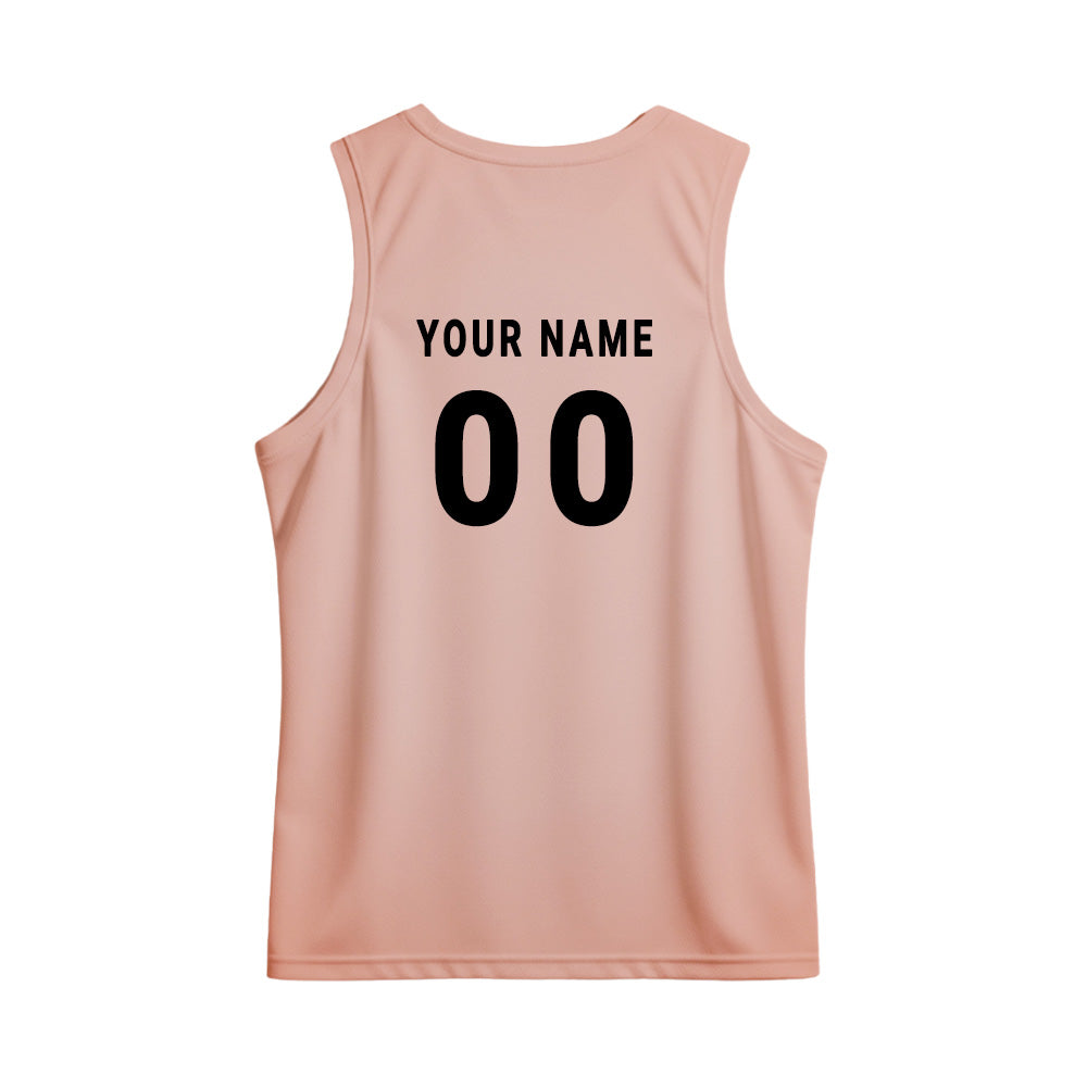 Custom salmon pink dry-fit sando featuring hibiscus Ganesha motif and mandala print.