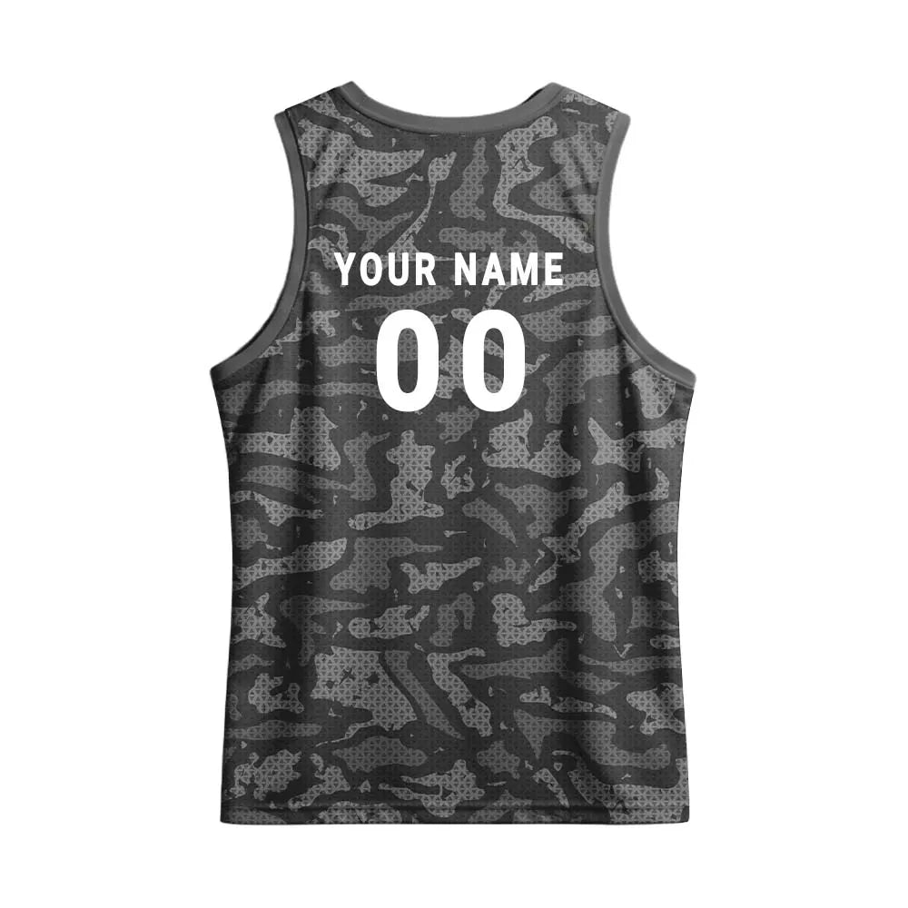 Back mockup showing player name and number on the charcoal camouflage back