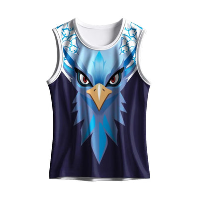 Front view of the navy singlet with a blue eagle graphic