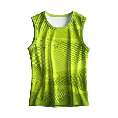 Front view of the lime-green singlet with abstract stripe print