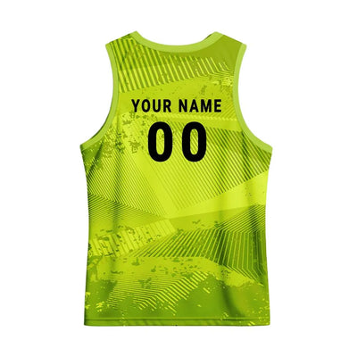 Back mockup showing player name and number on the lime-green patterned back