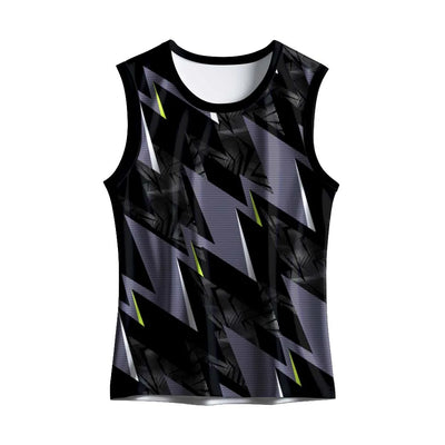 Front view of the black and grey zigzag singlet with lime accents