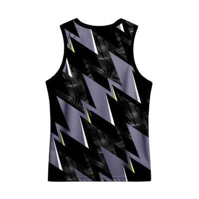 Back view showing the black and grey zigzag back