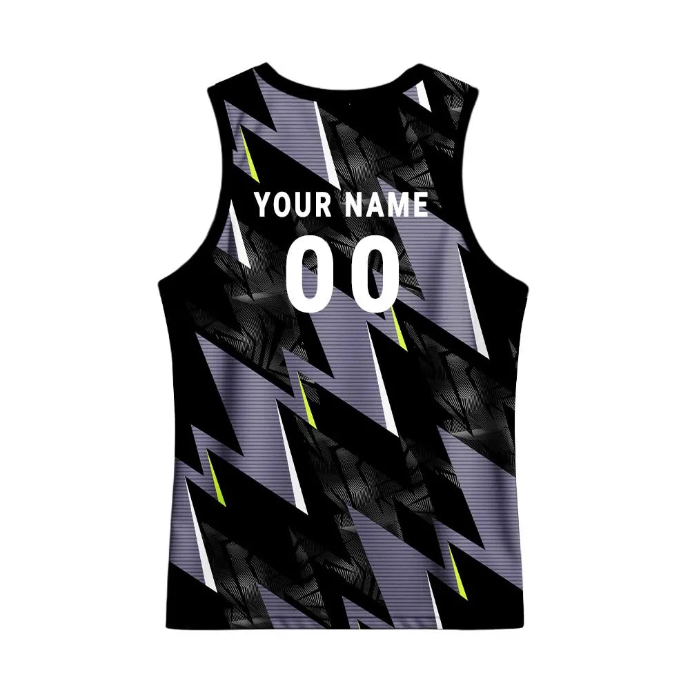 Back mockup showing player name and number on the black and grey zigzag back