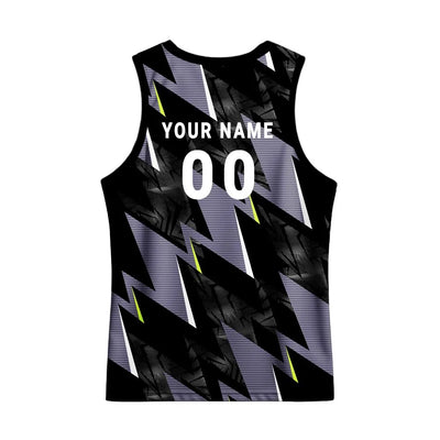Back mockup showing player name and number on the black and grey zigzag back