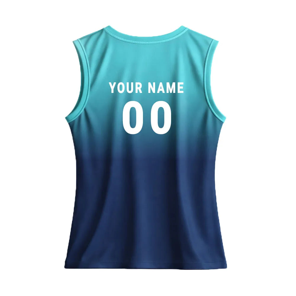 Back mockup showing player name and number on the turquoise-to-navy gradient back