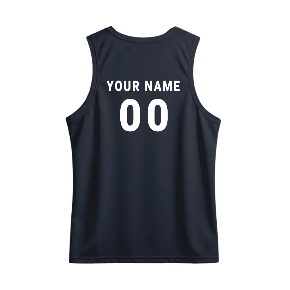 Back mockup showing player name and number on the plain navy back