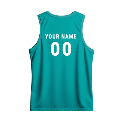 Back mockup showing player name and number on the plain teal back