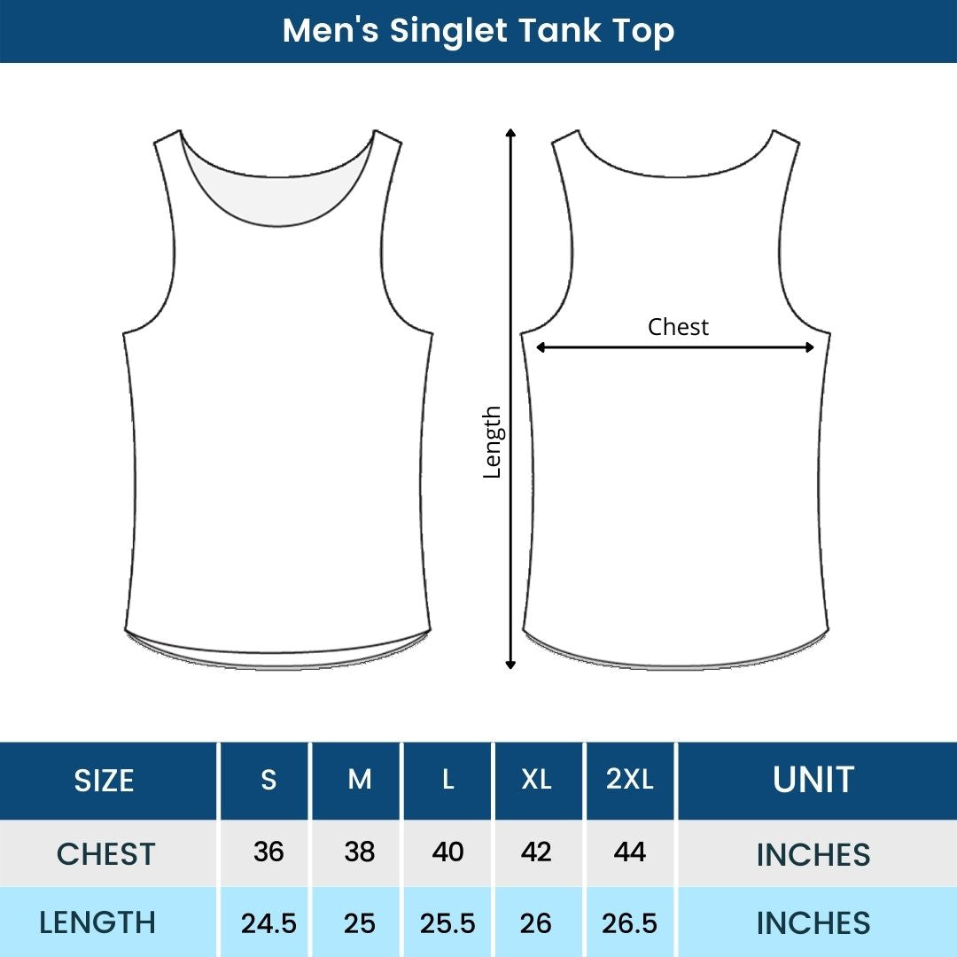 Dark Blue Men's Dry Fit Sports Tank Top Size Guide ,Premium Dry Fit Men's Tank Top Size Chart