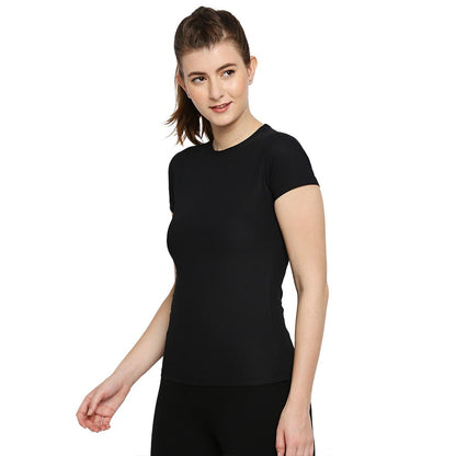 Moisture-Wicking Black Sports T-Shirt for Women,Slim fit women's t-shirt,
Women's fitted t-shirt,
Women's slim fit sports tee,
Slim fit activewear for women,
Women's slim fit workout top