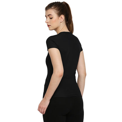 Black Slim Fit Workout T-Shirt for Women,Slim fit women's t-shirt,
Women's fitted t-shirt,
Women's slim fit sports tee,
Slim fit activewear for women,
Women's slim fit workout top