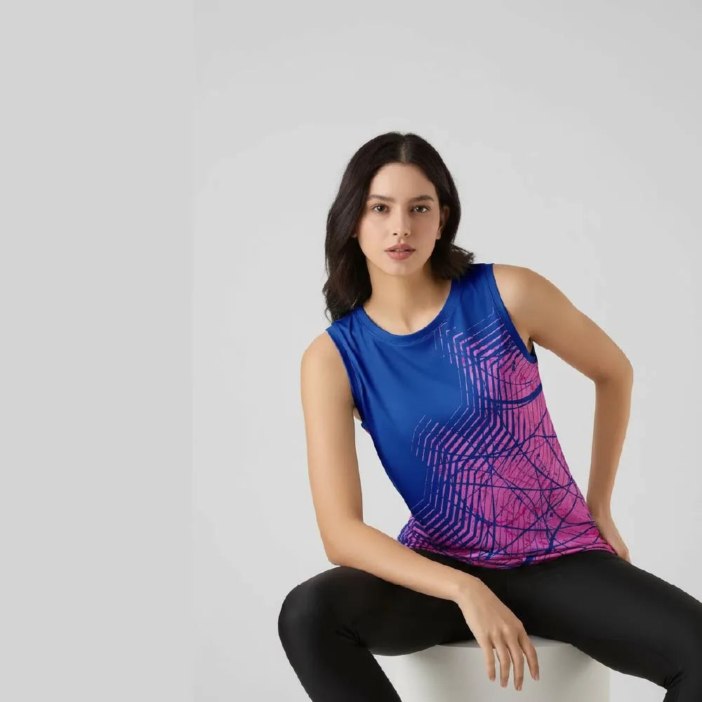 Women's Blue Pink Sleeveless Singlet Jersey | Lightweight Activewear