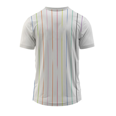 Custom White V Neck Sports Jersey – Multi Stripe Design