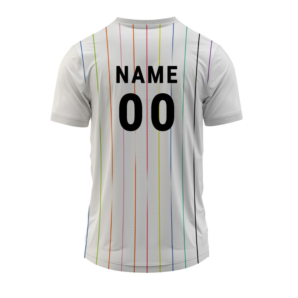 Custom White V Neck Sports Jersey – Multi Stripe Design