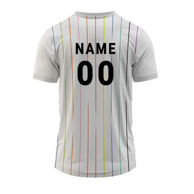 Custom White V Neck Sports Jersey – Multi Stripe Design