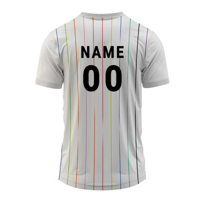 Custom White V Neck Sports Jersey – Multi Stripe Design