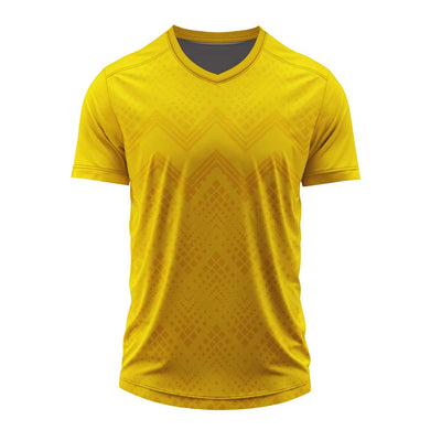 Golden Yellow Custom V-Neck Dry Fit Sports Jersey with Geometric Pattern