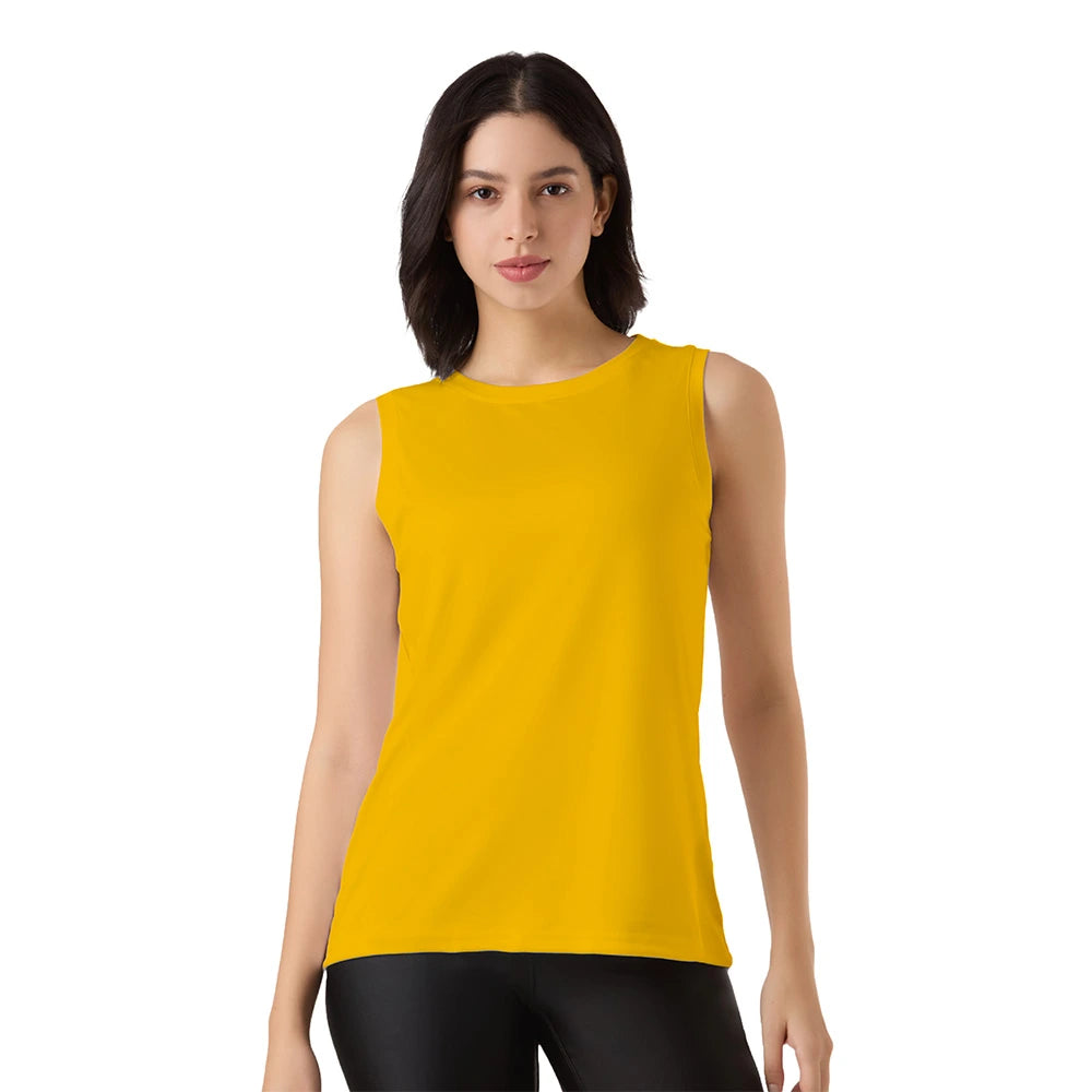 women's activewear tank top, dry-fit singlet for women, solid color workout top, sleeveless gym top women, yellow gym wear, women's yoga tank top, breathable fitness singlet, moisture-wicking tank tops, quick-dry activewear women, running tank tops women, summer workout top women, dry fit tops for ladies, stylish activewear tops, solid dry fit singlet, fitness wear for women, women's athletic tops, workout tops online India, performance wear women, solid color sports tops, gym clothes for women
