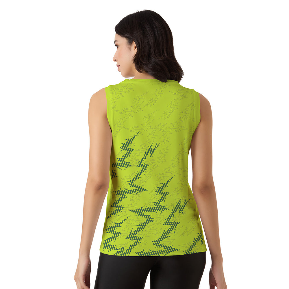 VoltStrike Green Personalised Sleeveless Gym Singlet for Women | Quick Dry Fit Top