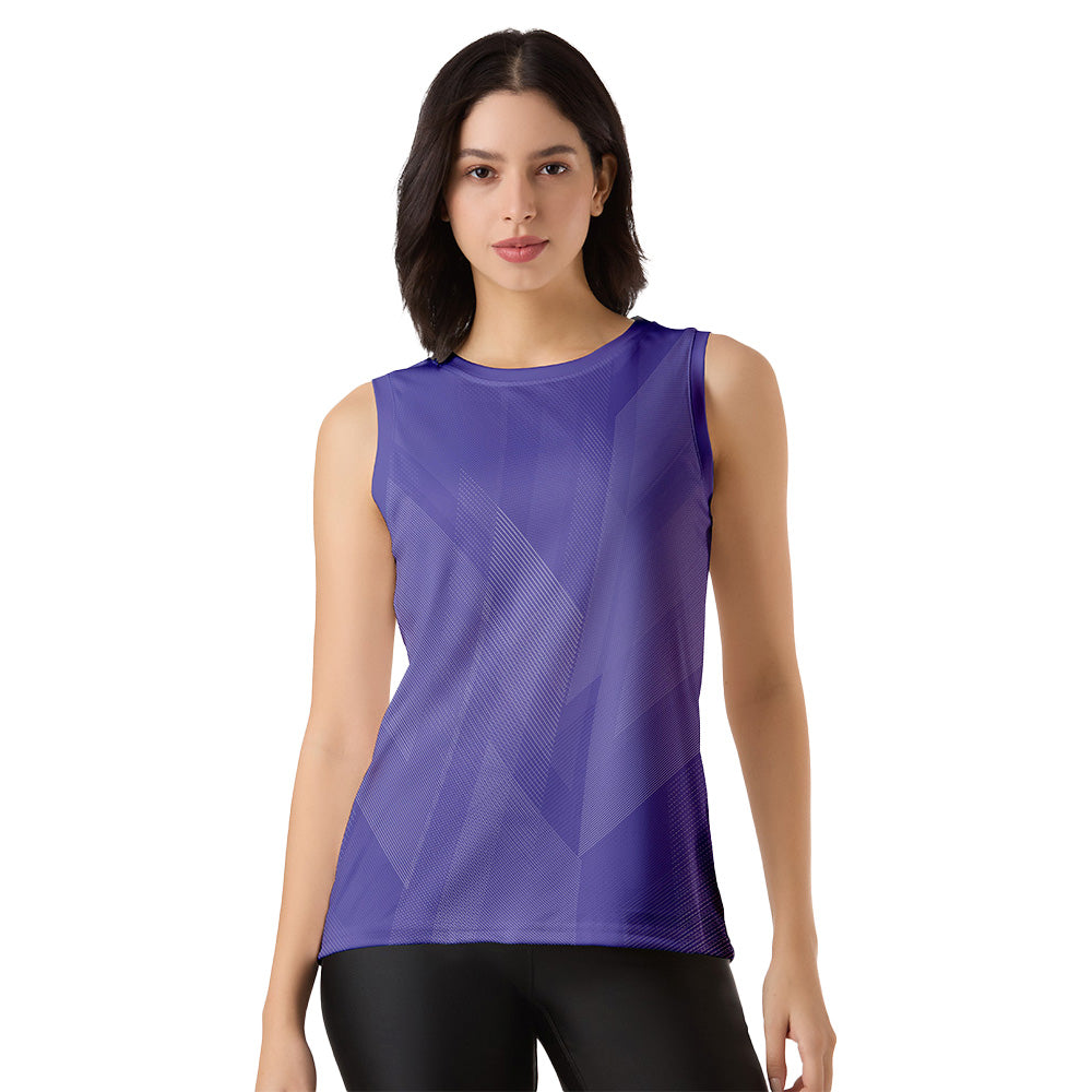 Purple Geometric Sleeveless Singlet for Women – Lightweight & Quick Dry