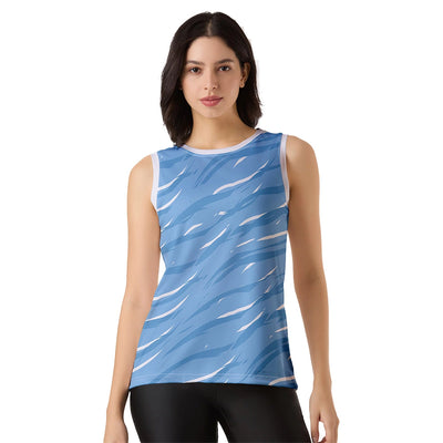 Cool Blue Abstract Print Sleeveless Singlet for Women