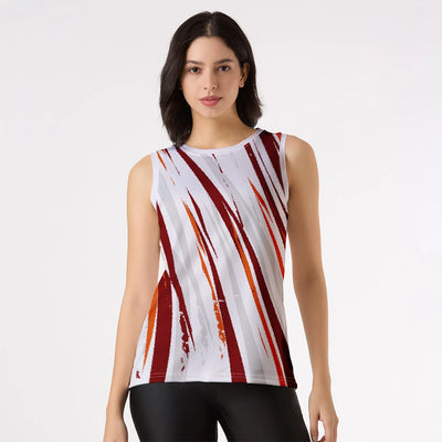 Printed White & Maroon Abstract Print Singlet for Women