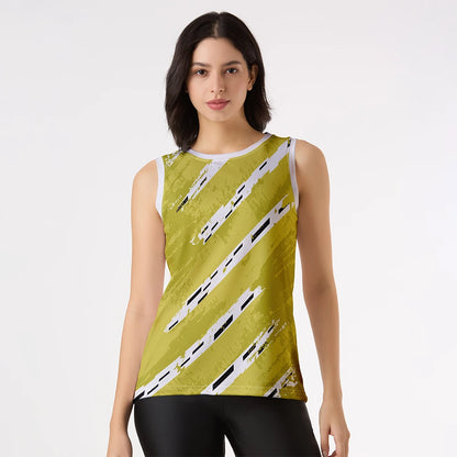 yellow workout tank top women, zigzag print activewear, volt mirage gym shirt, breathable sports top, quick dry tank top, orange green fitness shirt, sleeveless polyester yoga top, bold gym wear, summer activewear women, electric print workout shirt
