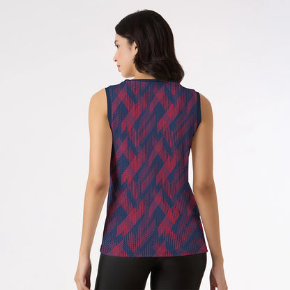 women's tank top, printed tank top, sleeveless singlet, navy red top, geometric print top, ladies summer tank, breathable workout top, fashion tank top, stylish gym wear, casual women's singlet
