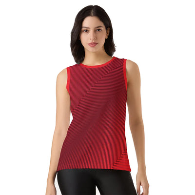 Red Digital Stripe Sleeveless Singlet for Women