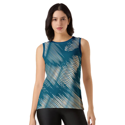 Teal Wave Sleeveless Tank Top for Women