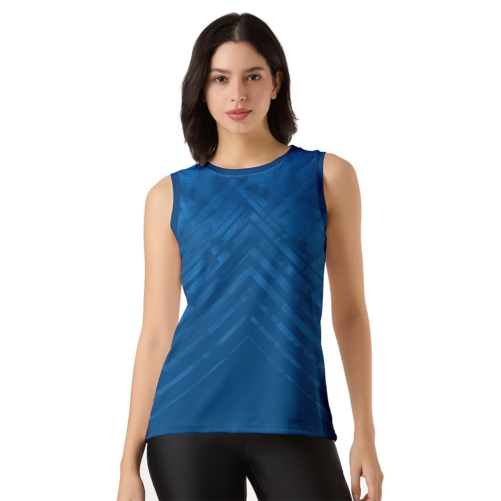 royal blue tank top, women’s gym wear, sleeveless workout shirt, quick dry tank, chevron activewear, breathable gym top, fitness tank top women, stylish tank for gym, royal blue singlet

