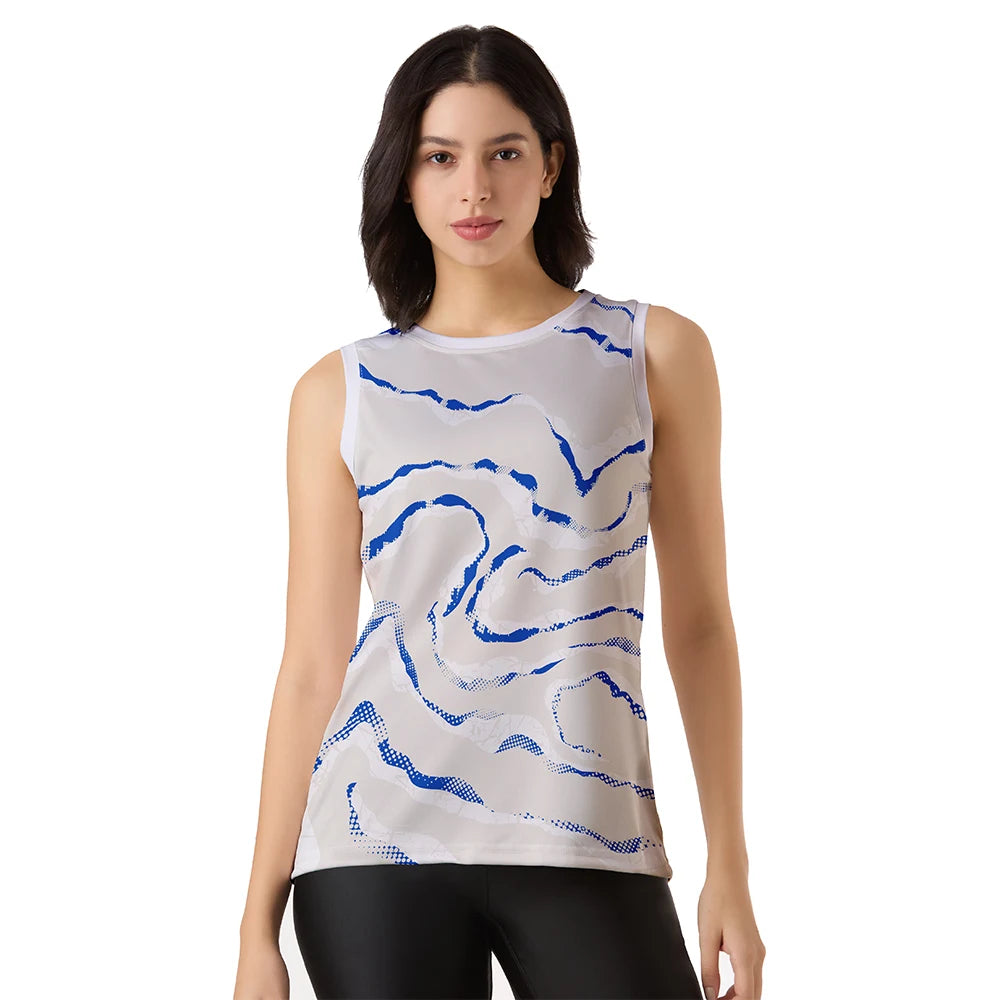 white gym tank top, Ocean Mirage tank top, women’s sleeveless workout top, breathable tank top women, gym wear tops, moisture-wicking gym shirt, quick-dry singlet, sleeveless sport shirt women, fitness tank top, women activewear, lightweight tank top women, clean look gym wear, yoga tank top